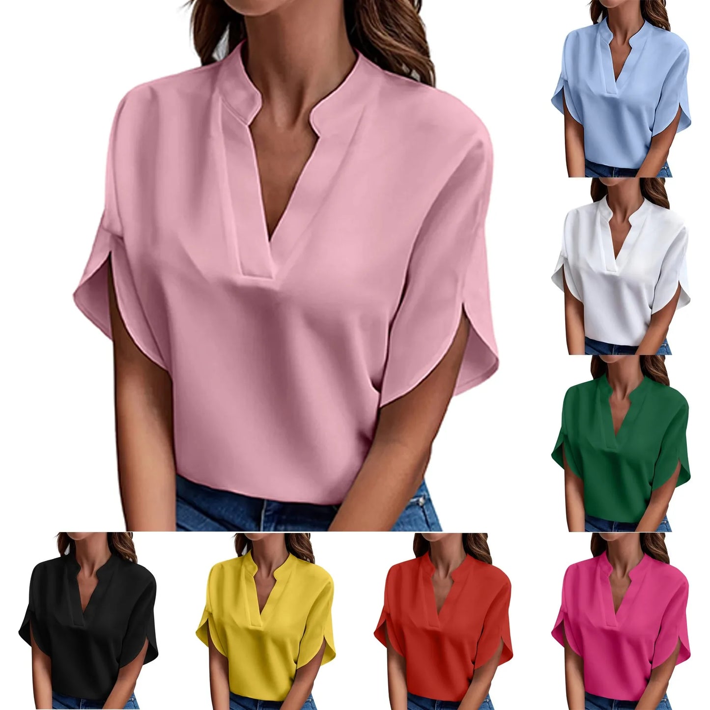 CN Guangdong Summer V Neck Loose Blouse for Women