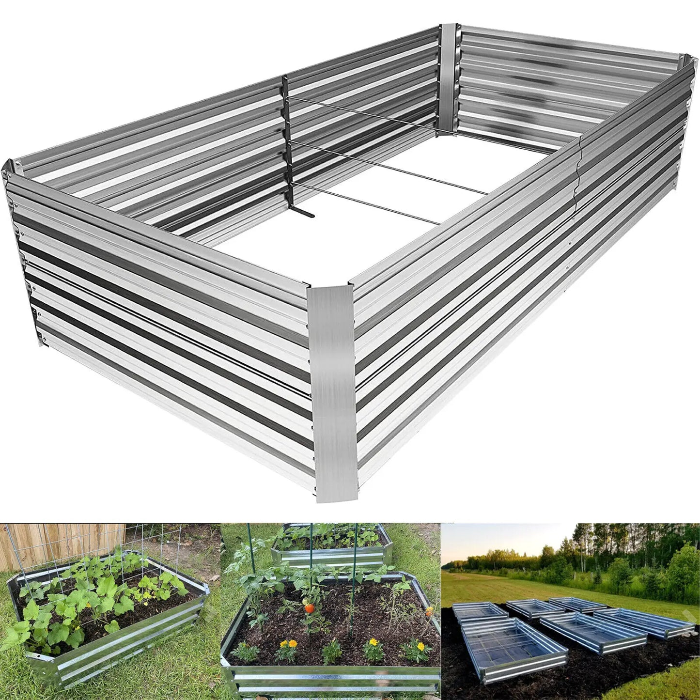 Galvanized Raised Garden Bed With Trellis For Vegetables And Flowers