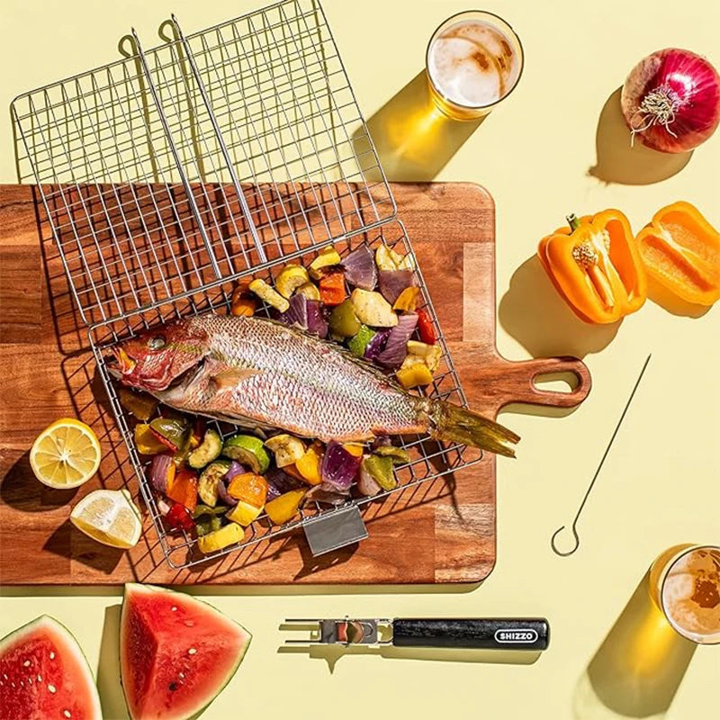 Folding Portable Stainless Steel BBQ Grill Basket for Cooking