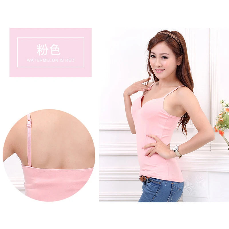 GAOKE Women's Solid Padded Camisole Top with Built-In Bra