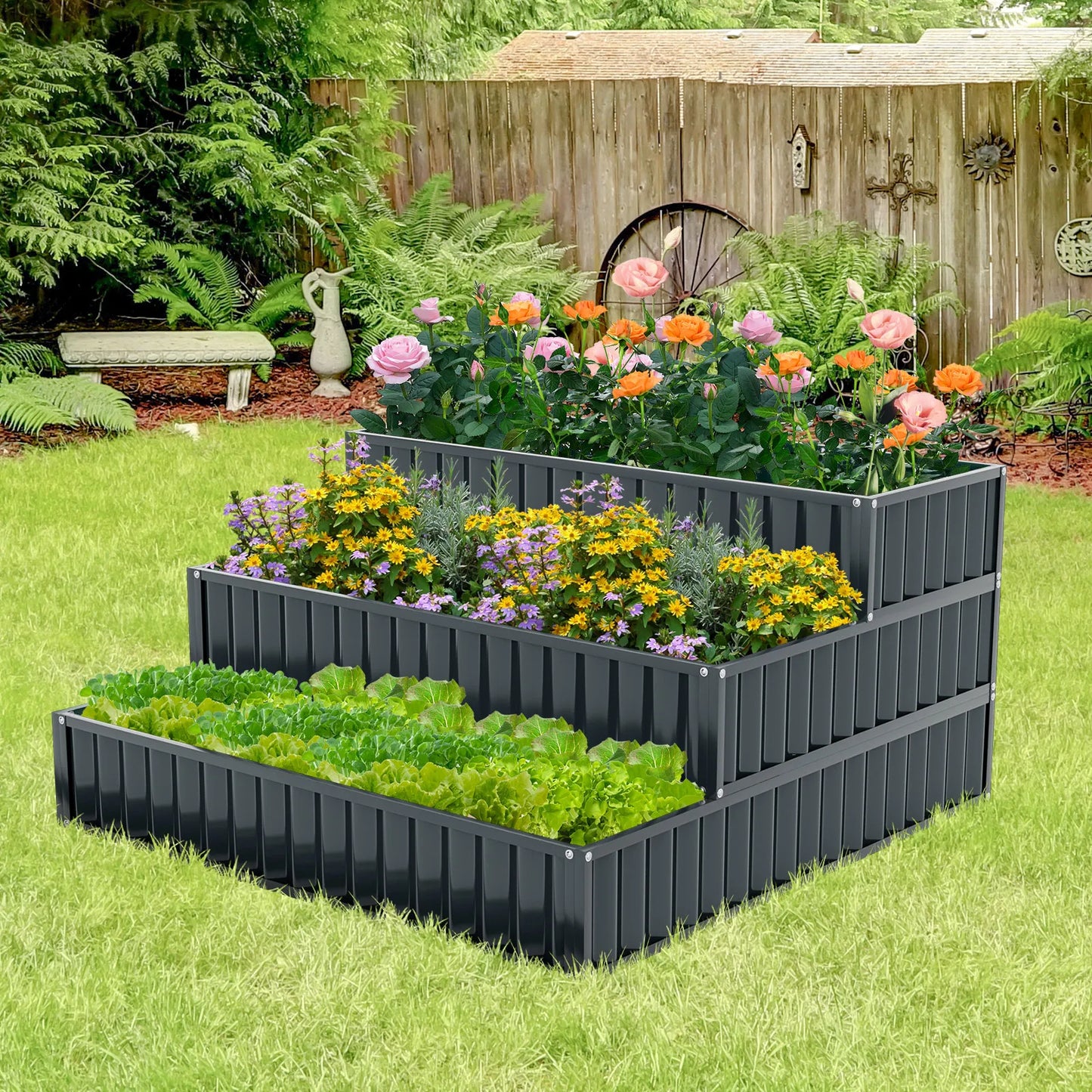 Three Tier Metal Raised Garden Bed Planter Box