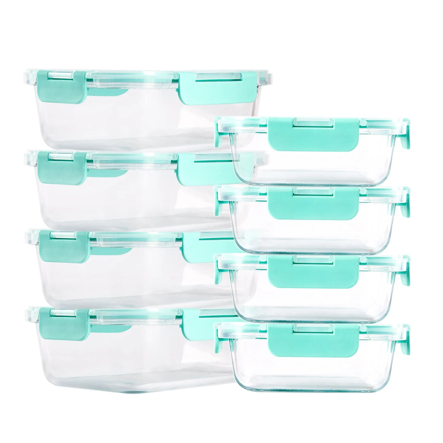 8 Piece Glass Food Storage Containers Set BPA Free Leakproof Microwave and Oven Safe Borosilicate Glass Lock Lid