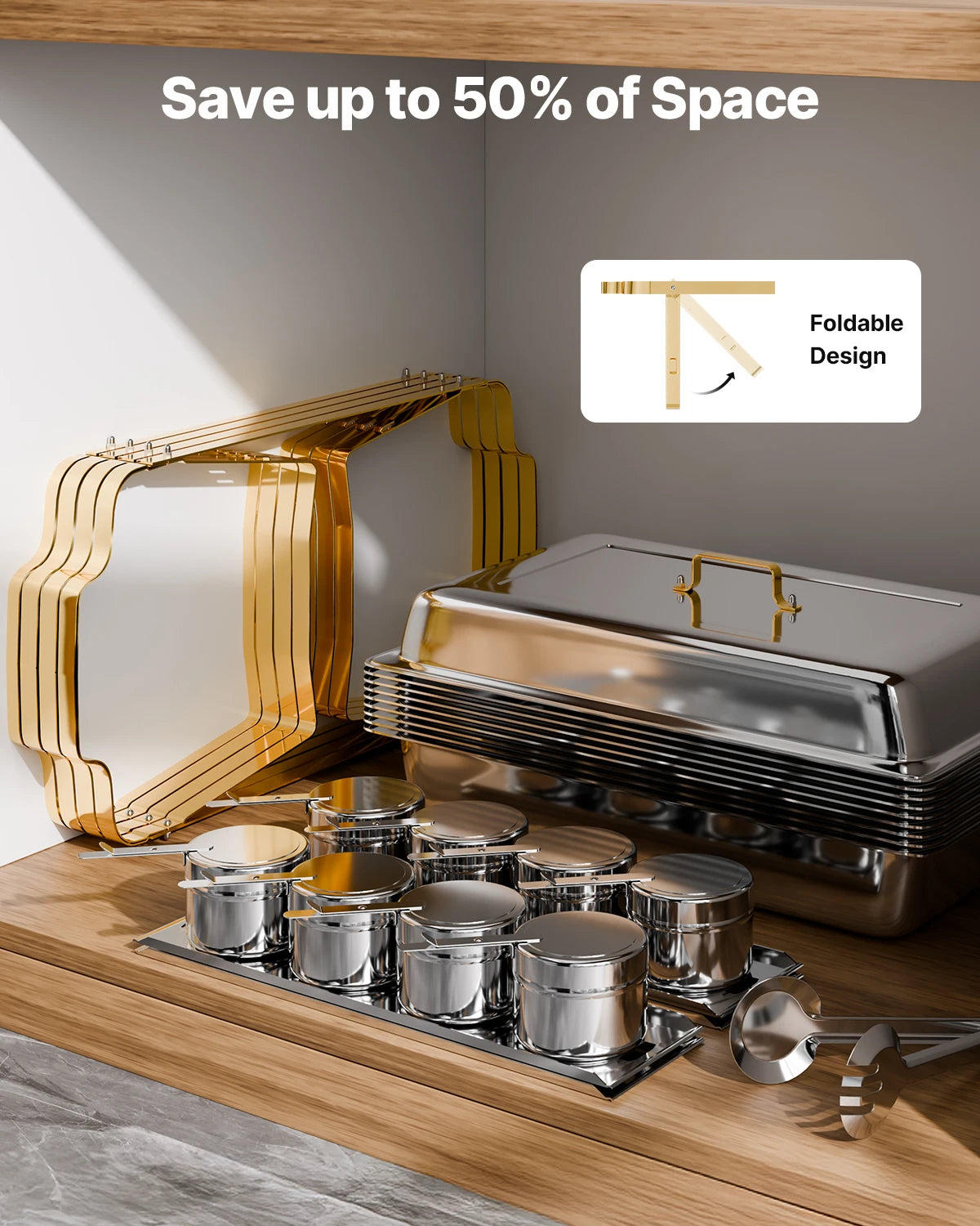Stainless Steel Chafing Dish Buffet Set with Gold Finish for Elegant Catering