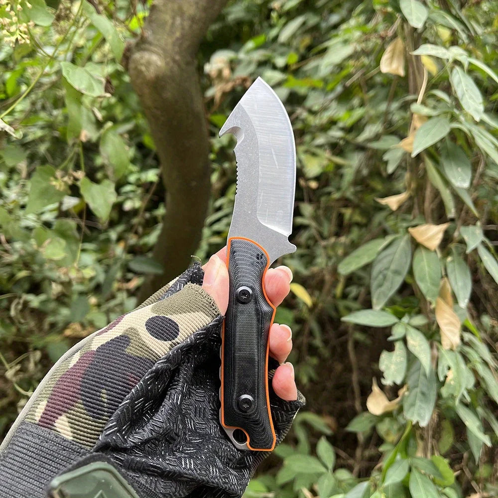 Outdoor Fixed Knife with Leather Sheath for Camping and Hiking