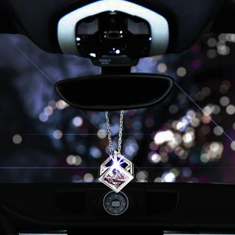 Crystal Cube Car Pendant Charm for Rear View Mirror