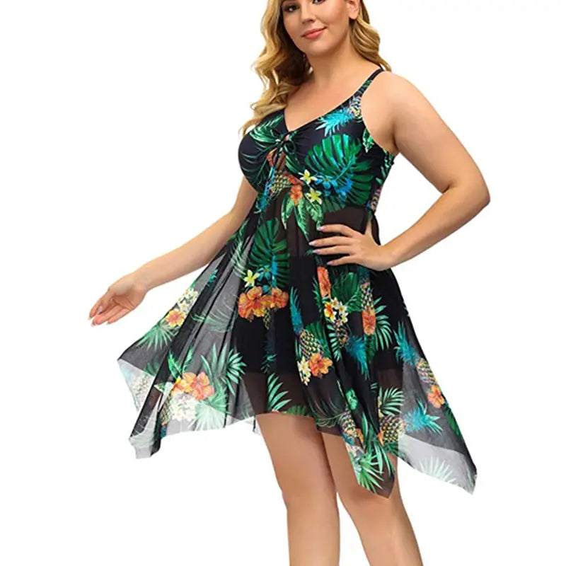 Stylish Women's Plus Size Two Piece Tankini Swimwear Set