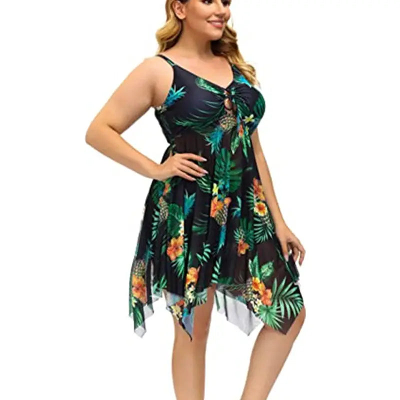 Stylish Women's Plus Size Two Piece Tankini Swimwear Set