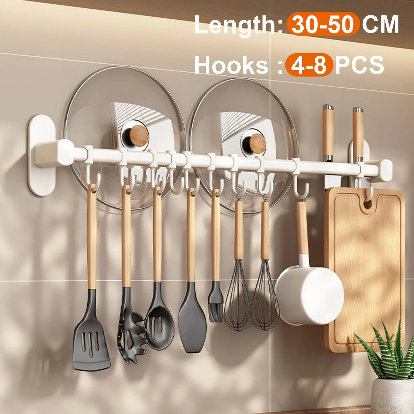 RUITHOEC Wall Mounted Kitchen Hook Rack No Punching Rail