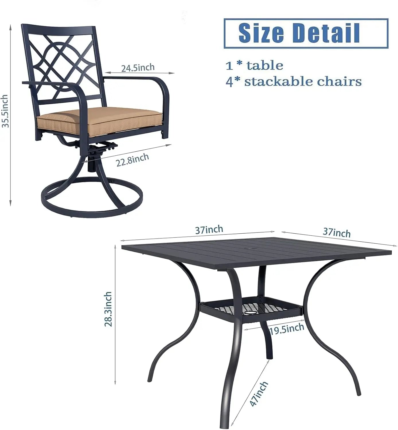 Modern 5 Piece Metal Outdoor Patio Dining Set With Umbrella