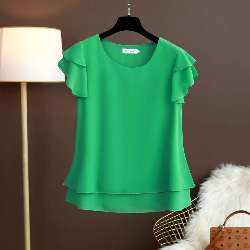 YUQI Fashion Summer Plus Size Loose Casual Chiffon Blouse Top