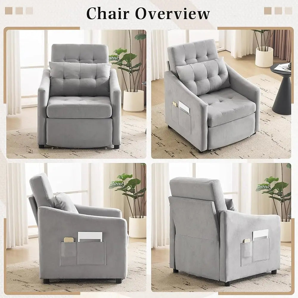 Convertible Sleeper Sofa Chair Bed with Storage and Pillow