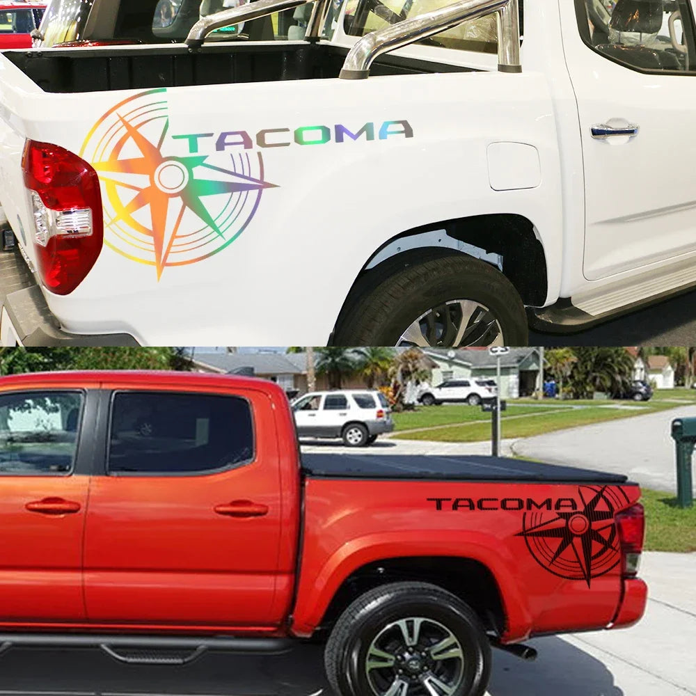 Pickup Trunk Bed Side Stickers For Toyota Tacoma TRD Truck Graphics Compass Decor Vinyl Film Cover Auto Tuning Accessories