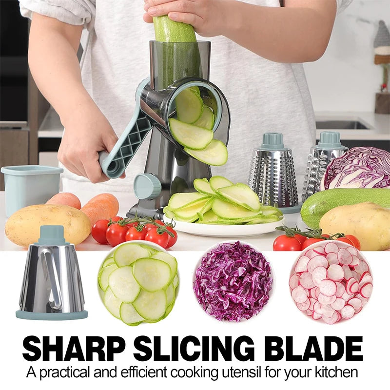 Versatile 3 In 1 Rotary Cheese Grater And Vegetable Slicer