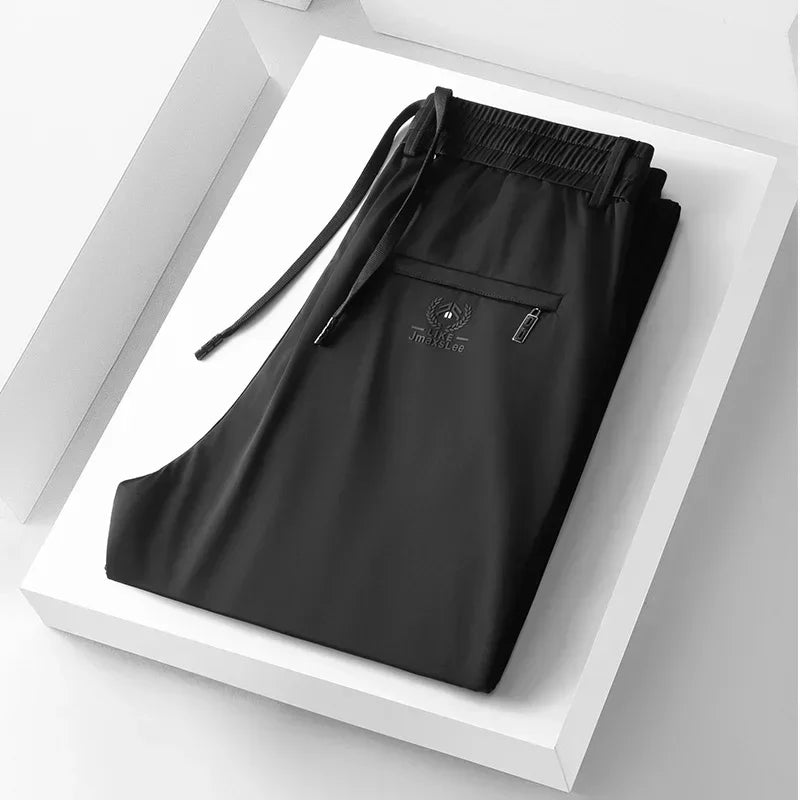 Men's Casual Ice Silk Fabric Stretch Trousers for All Seasons