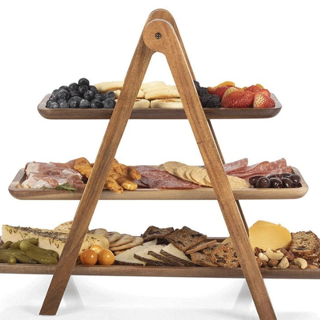 Tray Stand Farmhouse Cake Dessert Afternoon Tea Picnic Plating Three Layer Fruit Plate Wooden Pallet