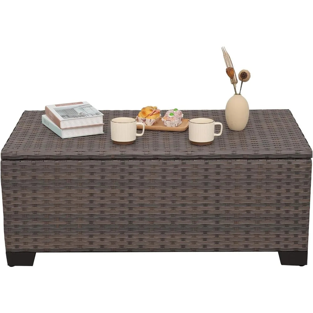 Outdoor Patio Storage Coffee Table With Wicker Design