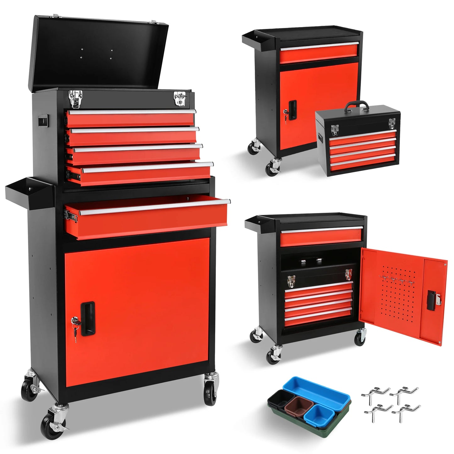 5-Drawer Rolling Tool Storage Cabinet With Locking Mechanism