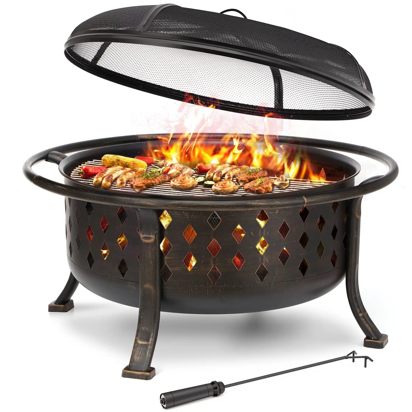 Portable BBQ Grill with Fire Poker and Mesh Cover