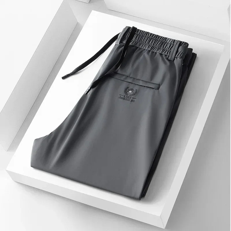 Men's Casual Ice Silk Fabric Stretch Trousers for All Seasons