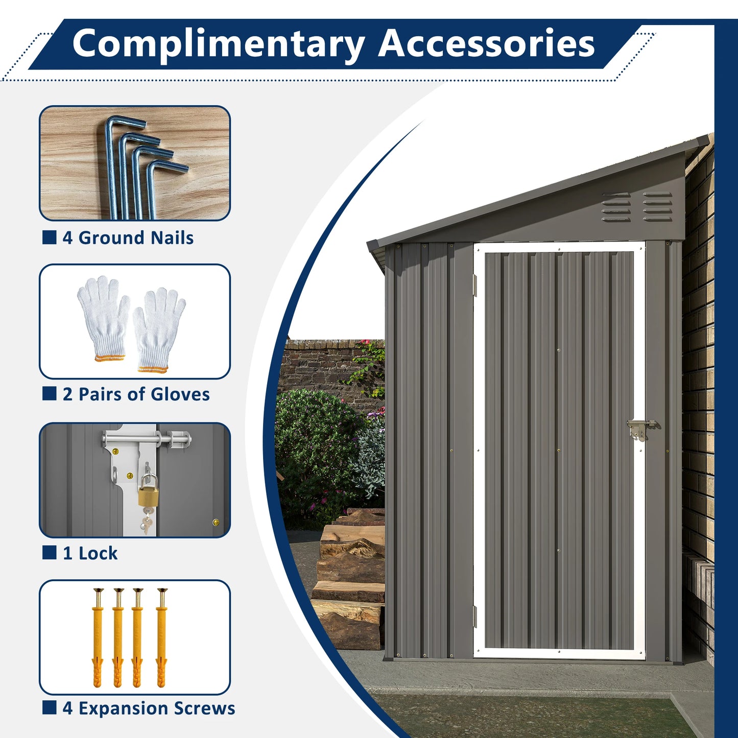 LZBEITEM 4 Foot x 8 Foot Metal Side Storage Shed Outdoor Garden Cabinet Grey