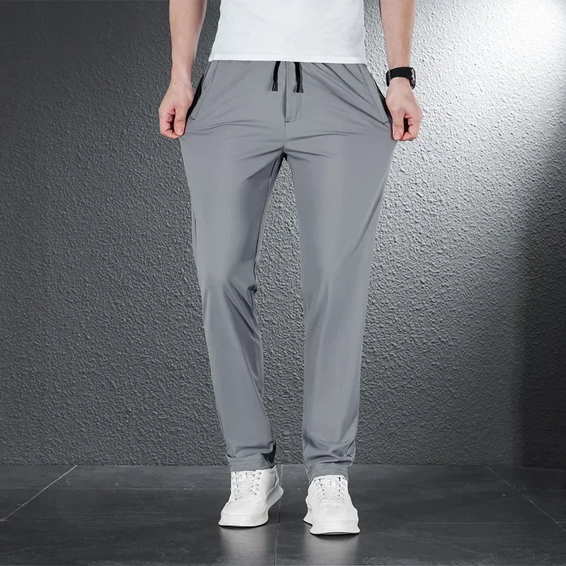 Men's Casual Ice Silk Fabric Stretch Trousers for All Seasons