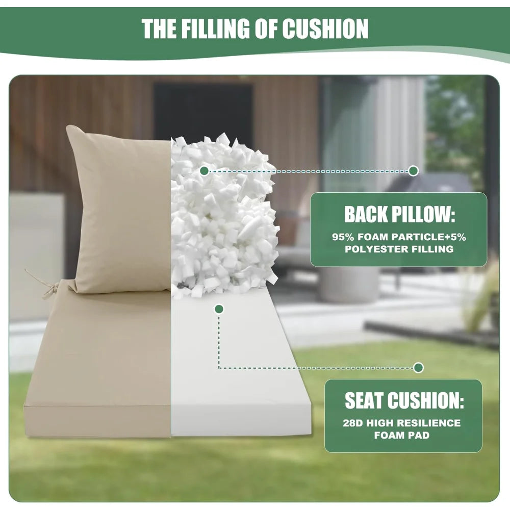 Outdoor Chair Cushions Set of 4 Waterproof Backrest and Deep Seat Cushion Set for Patio Furniture