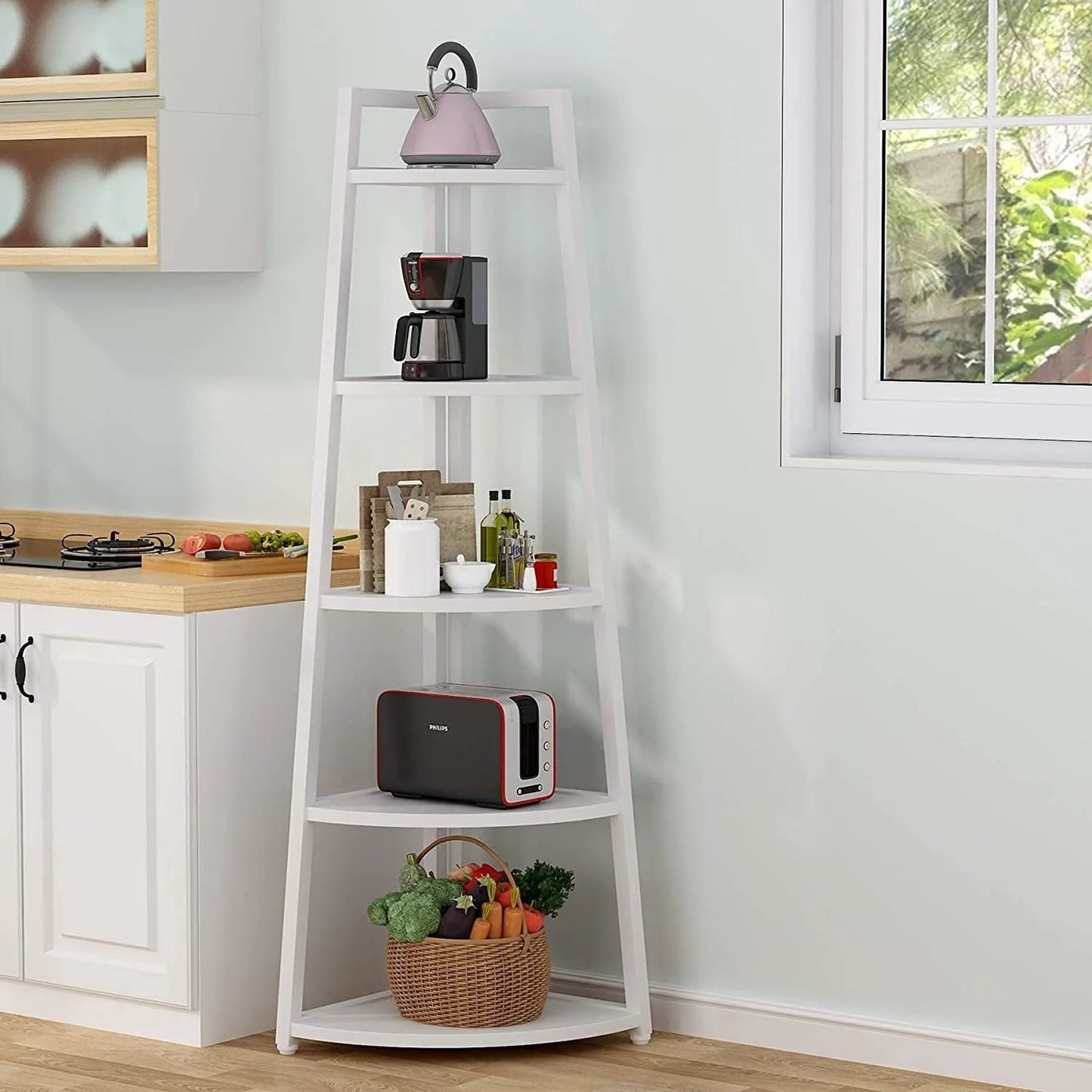 LITTLE TREE 5 Tier Corner Bookshelf And Bookcase Living Room
