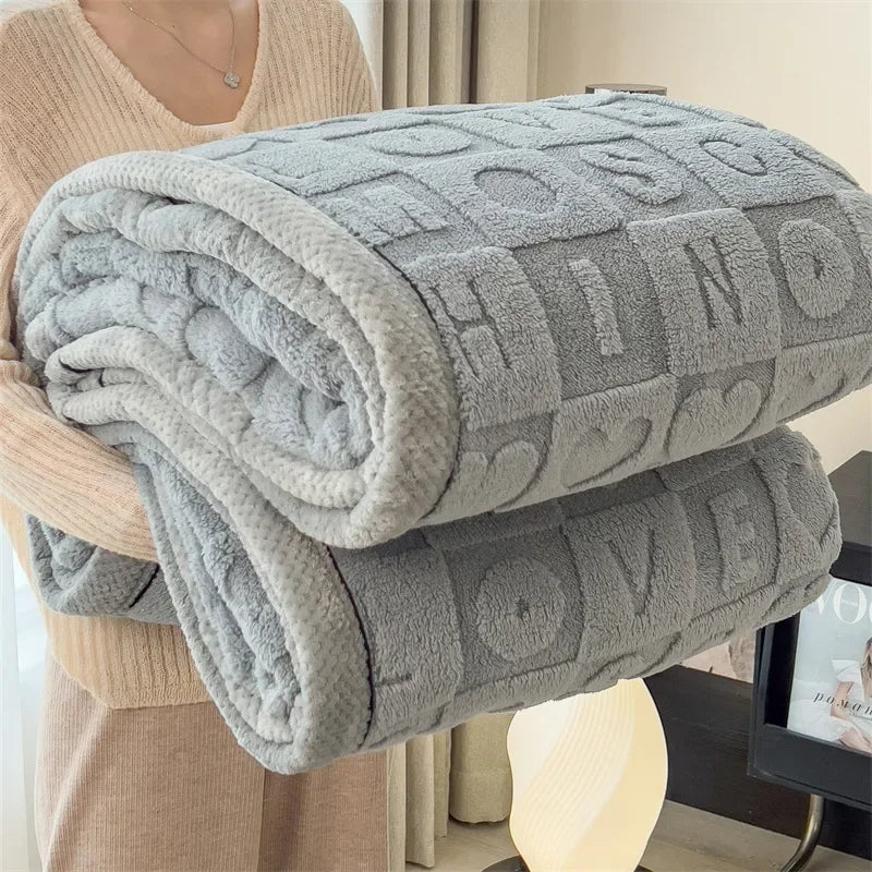 Love Coral Fleece Throw Blanket 3D Heart Plaid Lightweight Super Soft Sofa Cover Winter Blanket