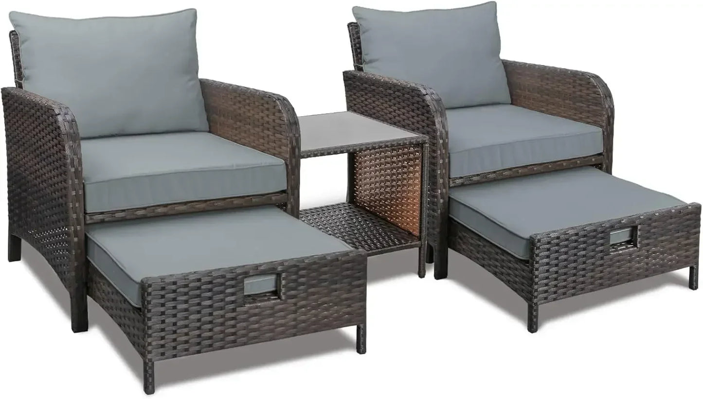 General 5 Piece Patio Conversation Set PE Wicker Furniture