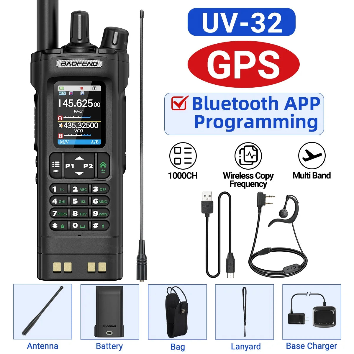 Baofeng UV32 10W Multi Band Walkie Talkie With GPS Tech