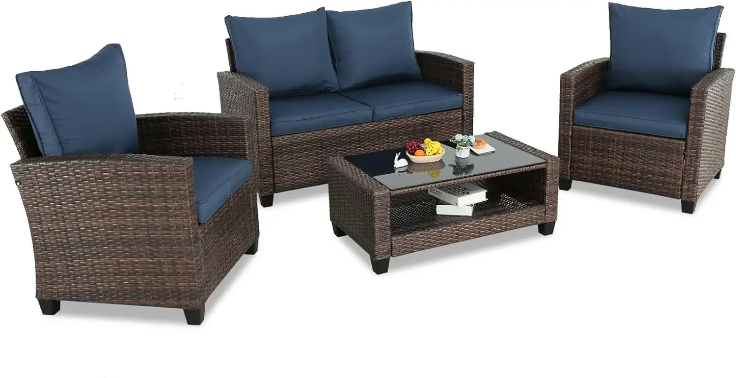 3 4 5 Pieces Patio Furniture Sets Outdoor Sectional Wicker Set Outdoor Conversation Set Patio Loveseats with Coffee Table