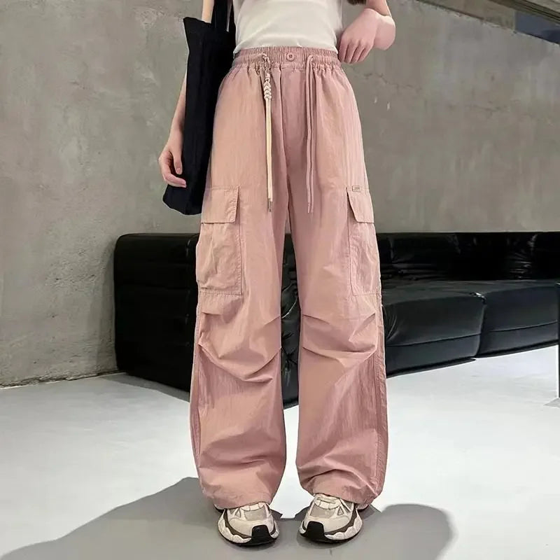 Trendy Girls Wide-Leg Cargo Pants for Summer Casual Wear