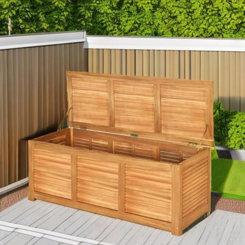 Acacia Wood Deck Box for Outdoor Storage and Organization