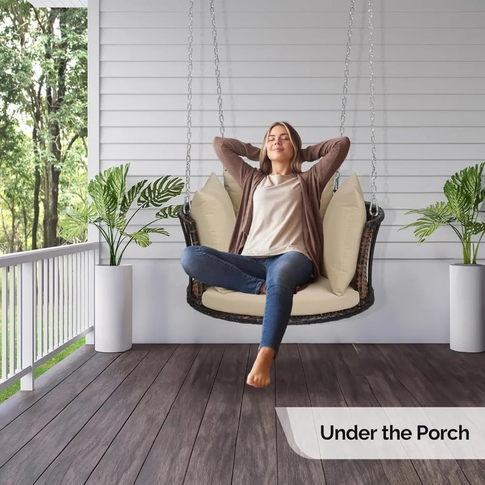 2.4 FT Round Rattan Porch Swing for 1 Person Outdoor 440 LBS Capacity
