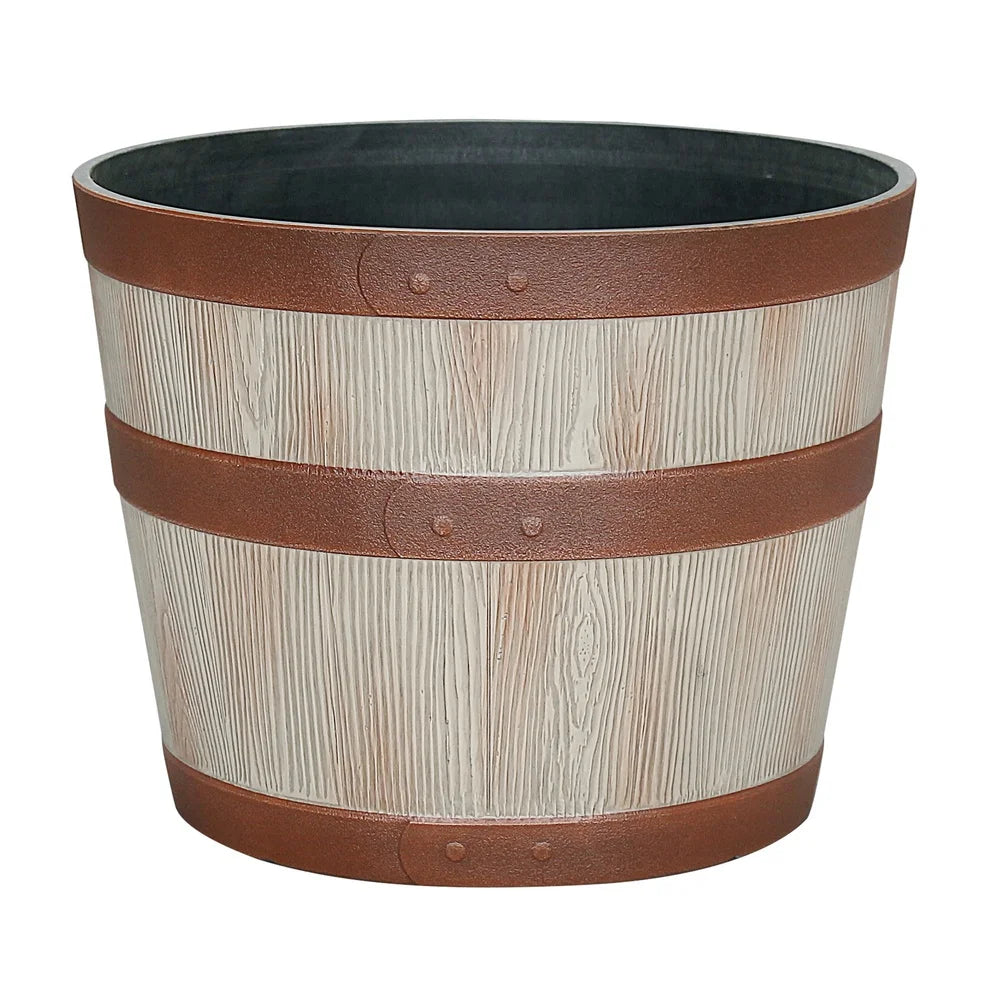 Whiskey Barrel Resin Planter for Indoor and Outdoor Use