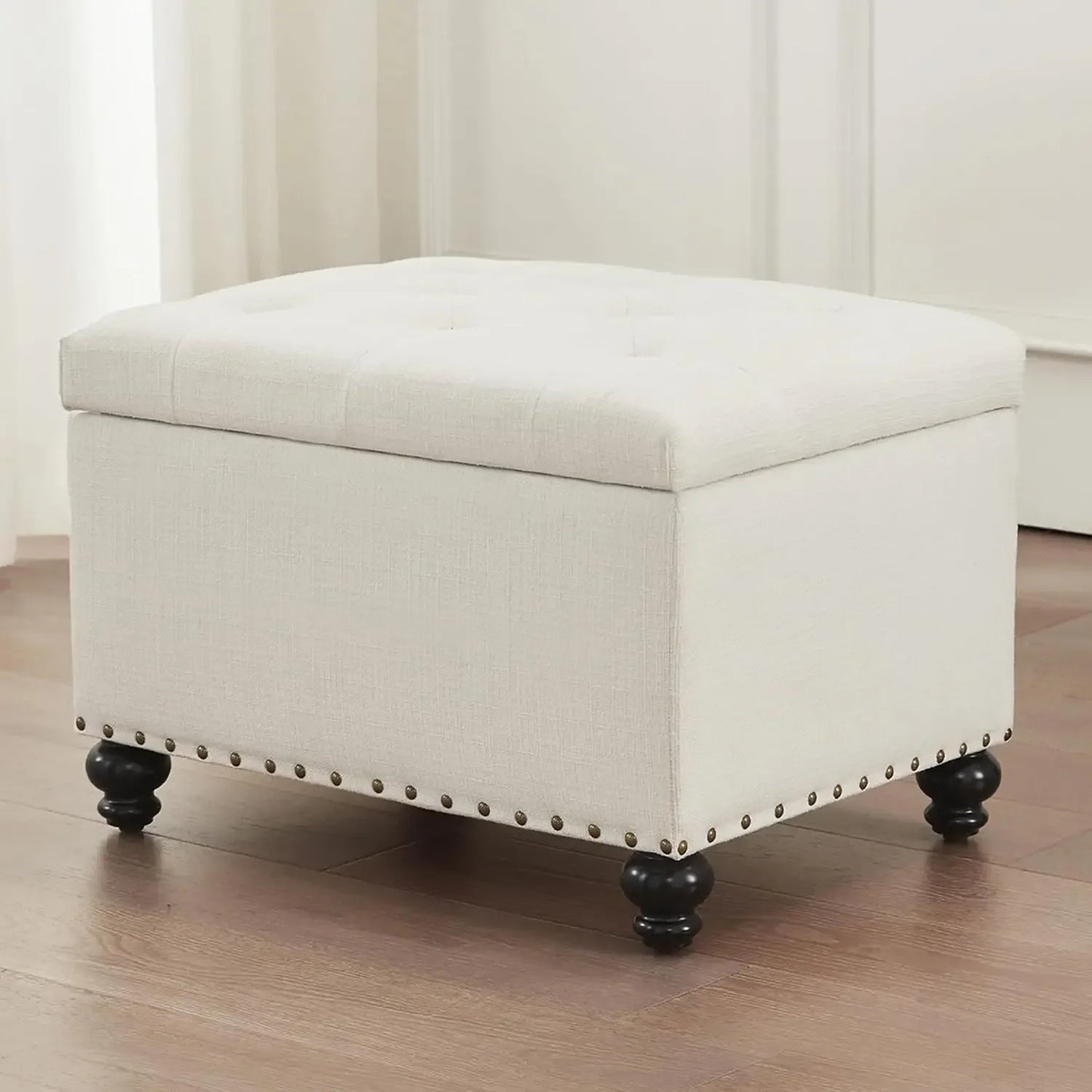 HUANZHUANG Upholstered Storage Ottoman With Button Tufting