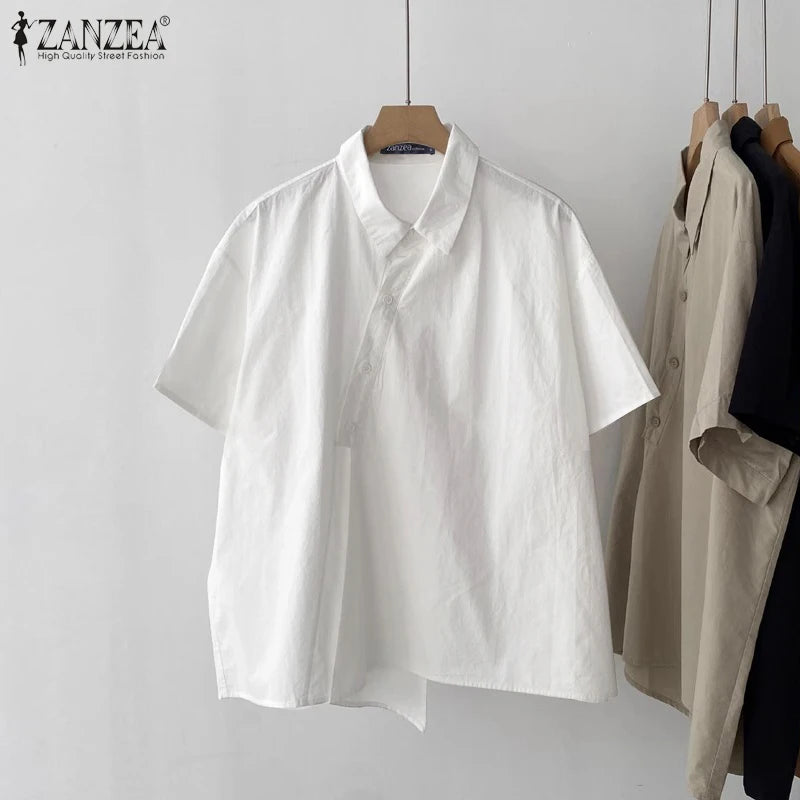 ZANZEA Women Loose Lapel Neck Button Front Shirt Blouse