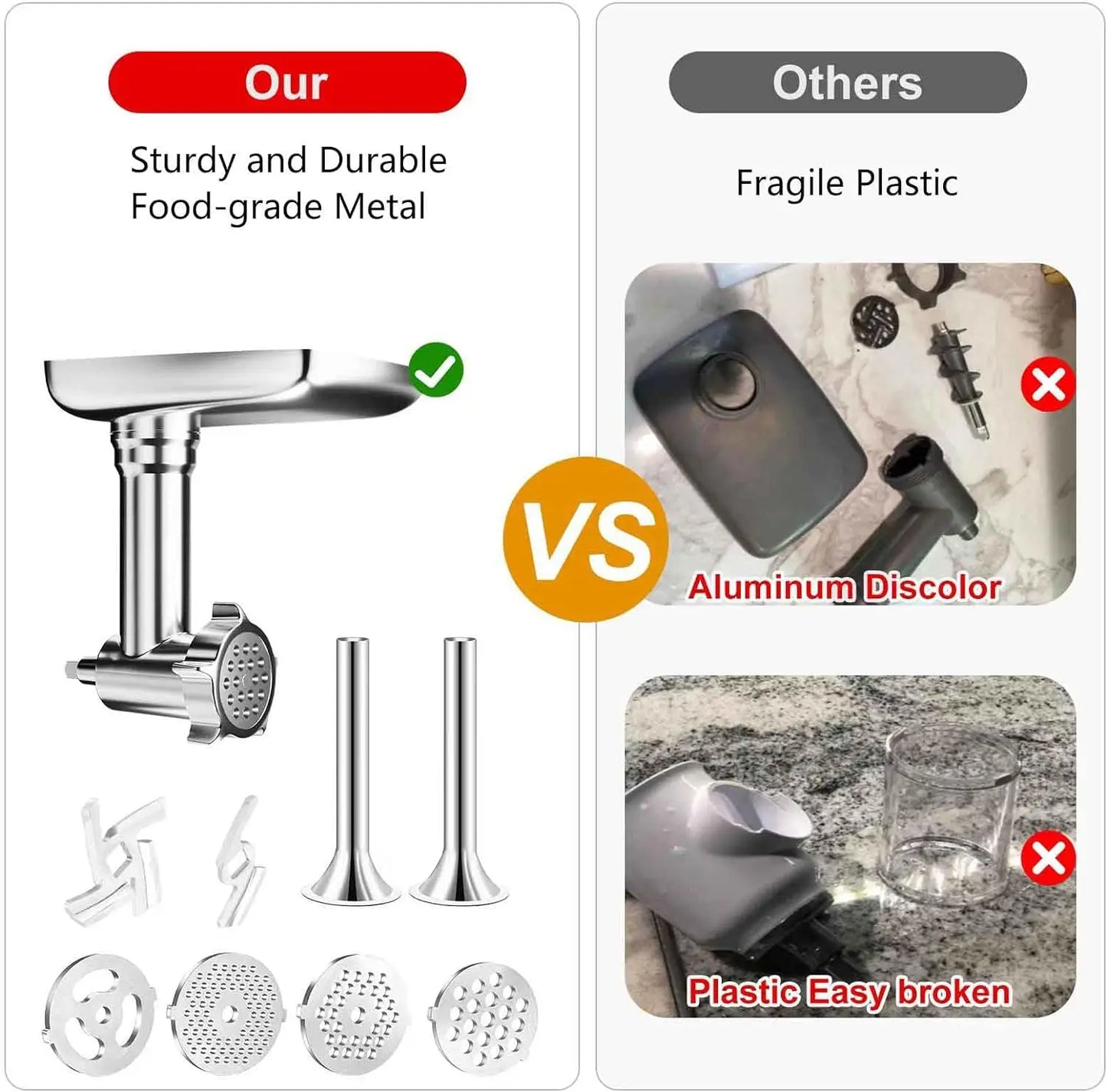 Metal Food Grinder Attachments for KitchenAid and Cuisinart Mixers