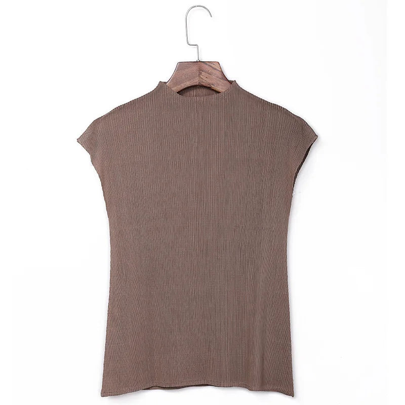 YUDXCN Women Pleated Top with Stand Up Collar