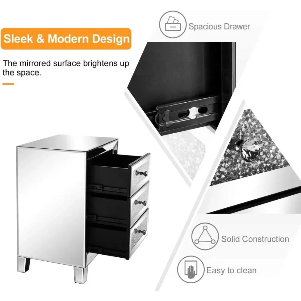 Mirrored Nightstand Set of Two for Stylish Living Rooms