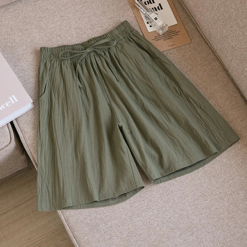 Women’s Casual High Waist Cotton Shorts with Pockets
