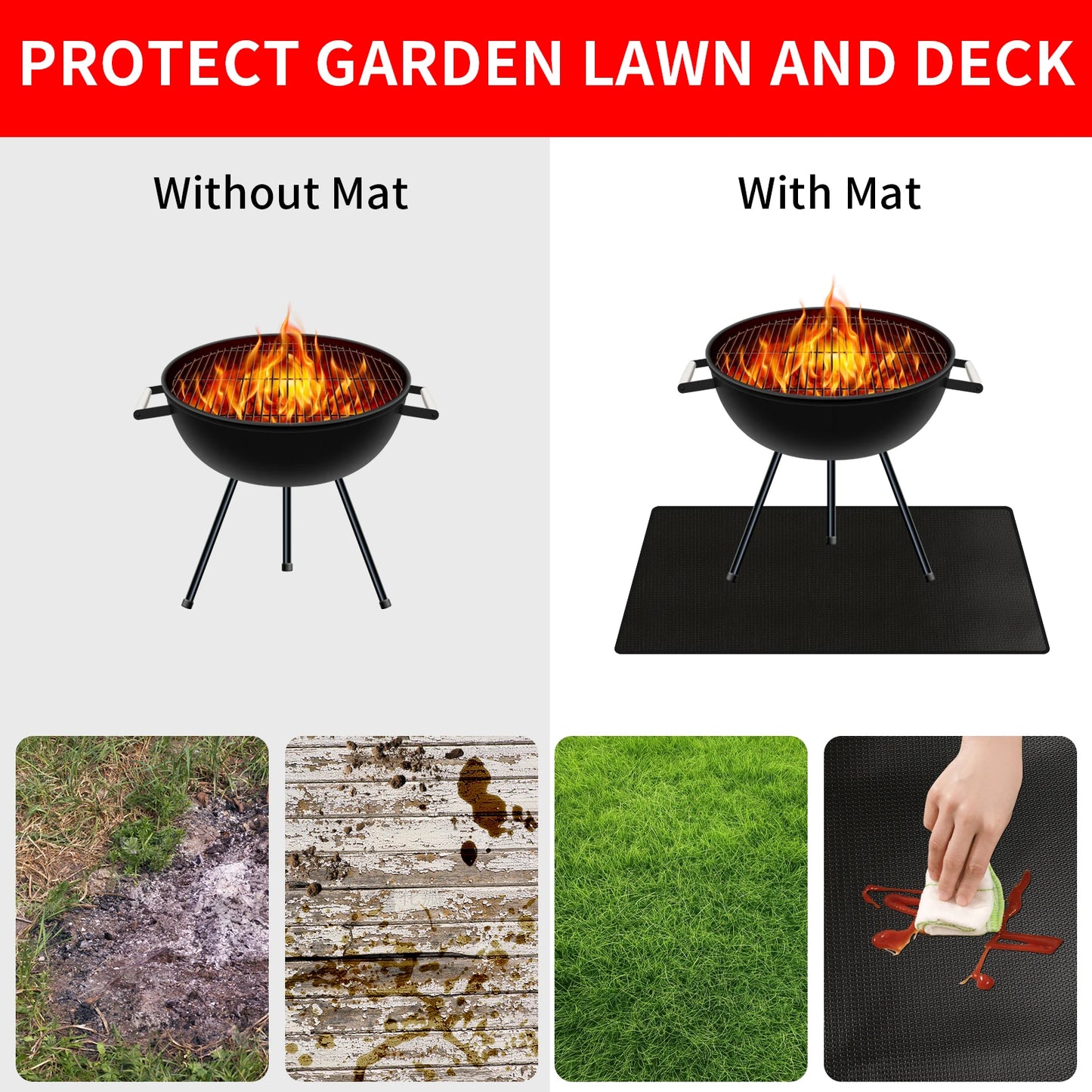 Outdoor Barbecue Grill Mat Fireproof Oilproof Heat Resistant Protection