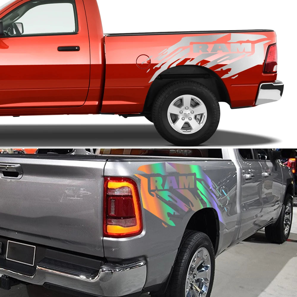 2Pcs Pickup Splash Stripes Bed Stickers For Dodge RAM Hemi 1500 2500 3500 Rebel Vinyl Cover Decals