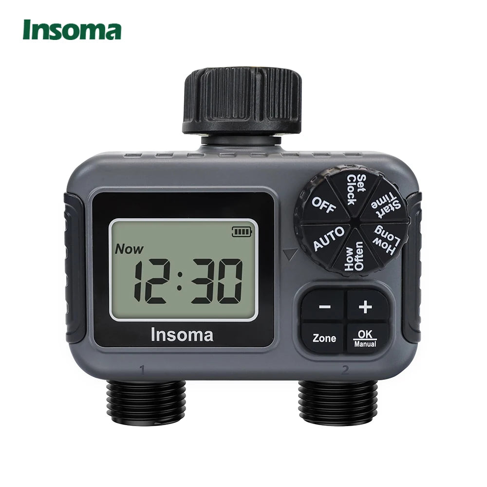 Insoma 2 Zone Sprinkler Timer Programmable Garden Hose Timer Water Saving Irrigation Controller for Lawn Yard Drip Systems IPX5