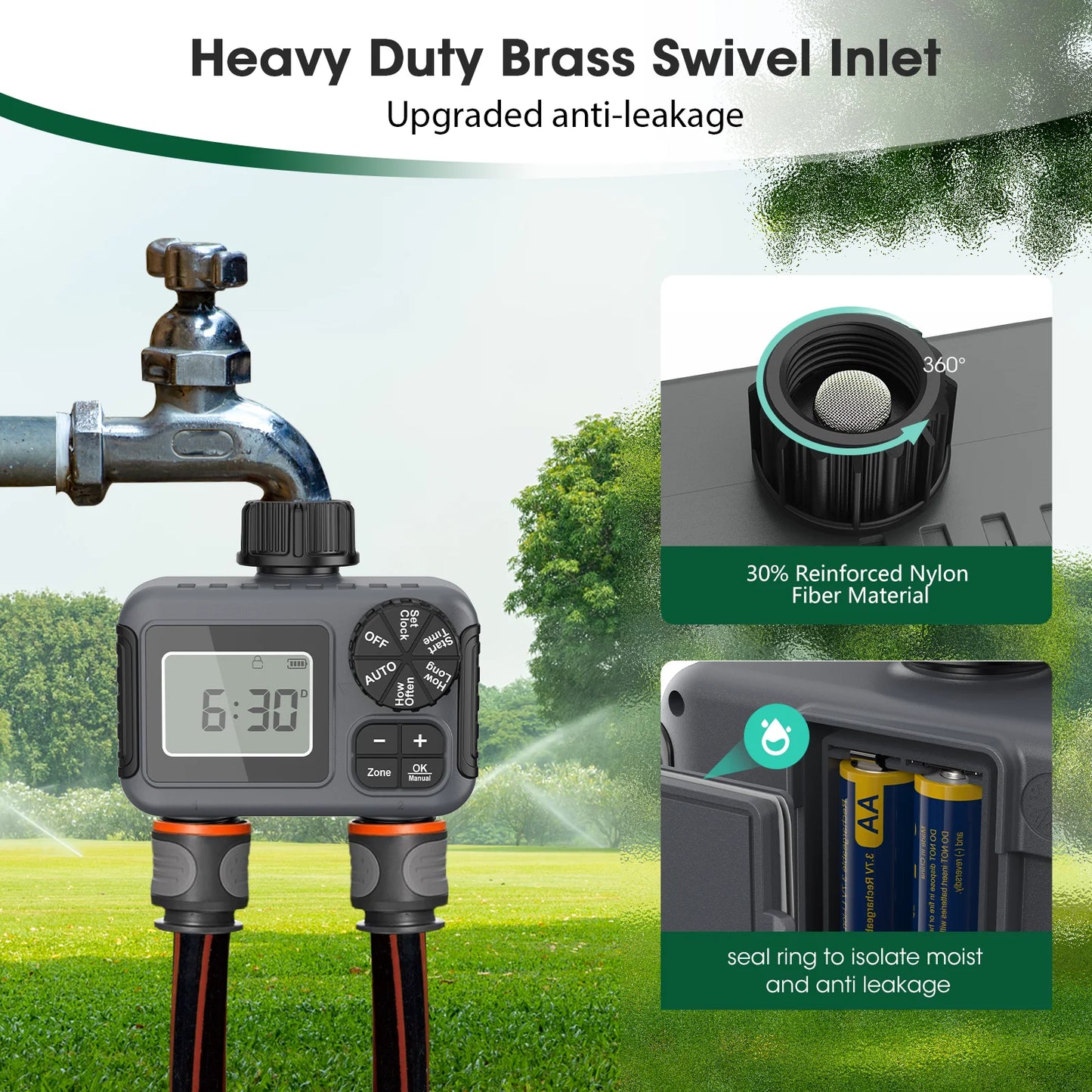 Insoma 2 Zone Sprinkler Timer Programmable Garden Hose Timer Water Saving Irrigation Controller for Lawn Yard Drip Systems IPX5