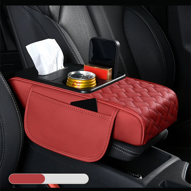 Multifunctional Leather Car Armrest Storage Box Cushion Pad