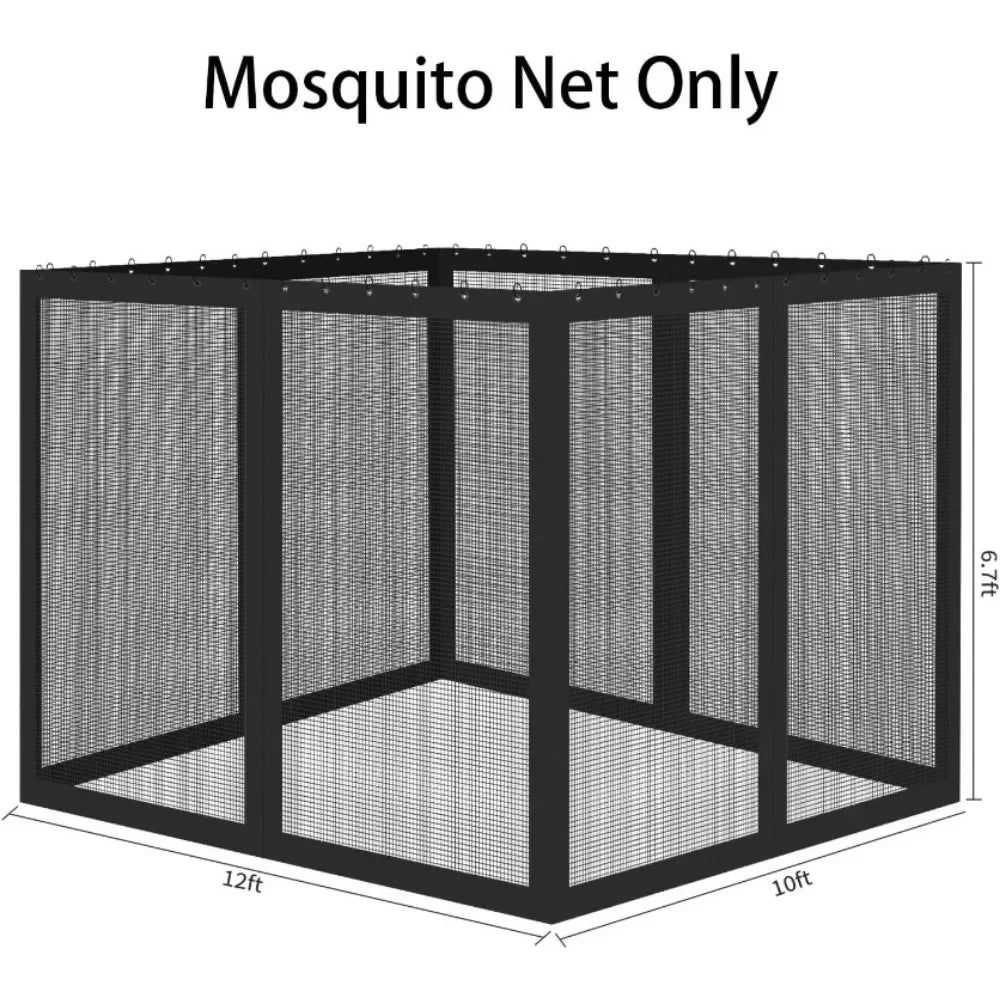 10 Foot by 12 Foot Outdoor Mesh Netting Screen 4 Panel Sidewall with Zipper Universal Replacement Mosquito Netting