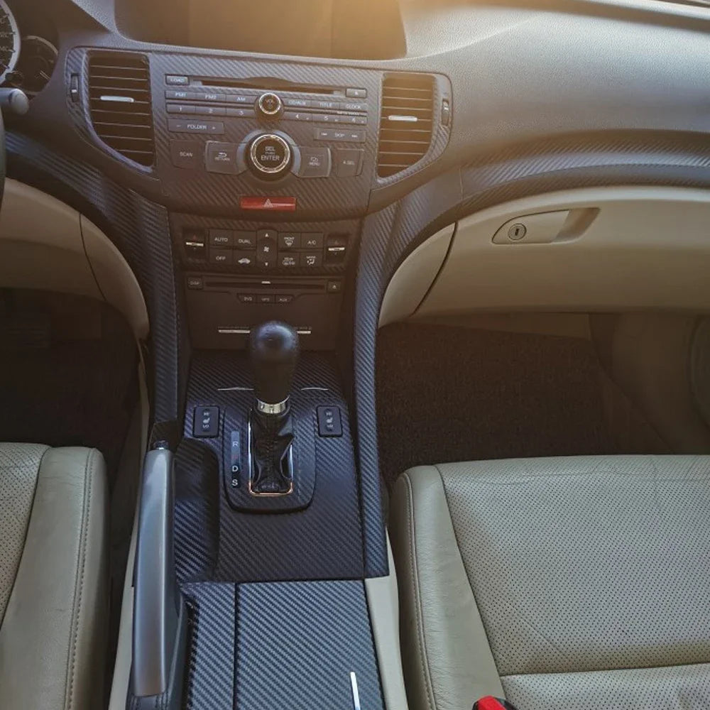 Car Styling Carbon Fiber Interior Center Console Color Change Molding Sticker Decals For Honda Acura TSX 2009 To 2013