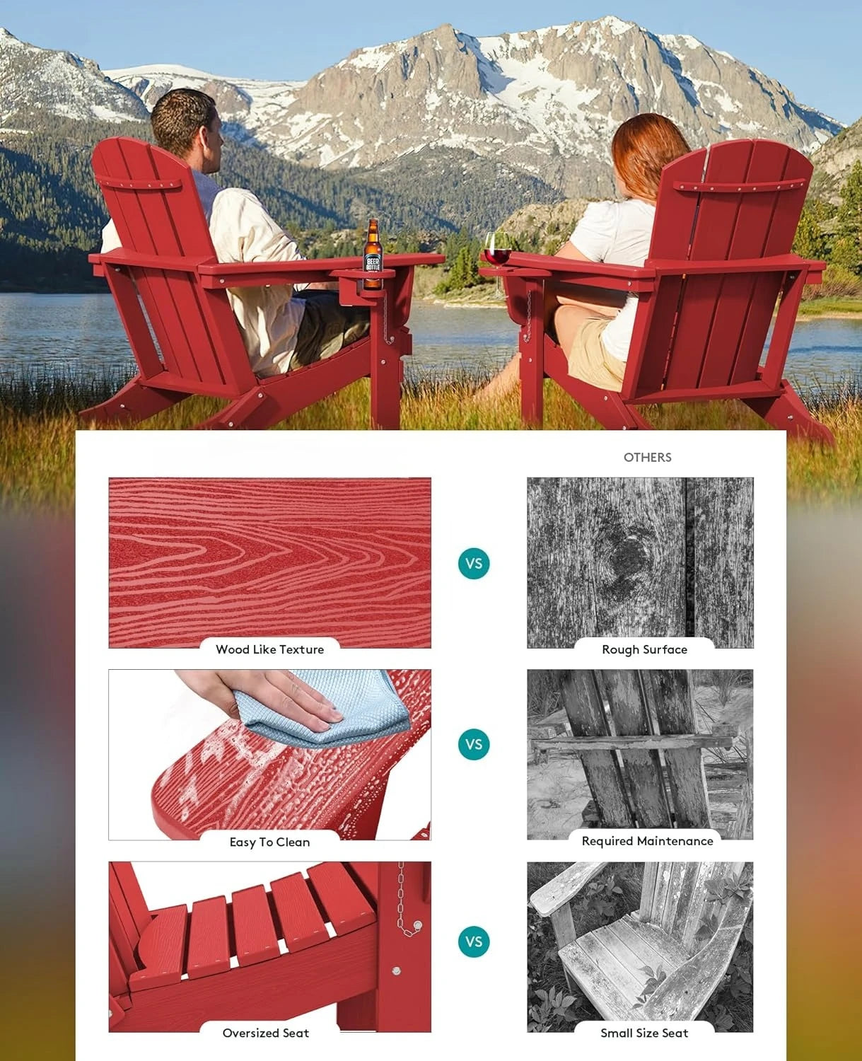 XMSJ Adirondack Chairs With Cup Holders HDPE Outdoor