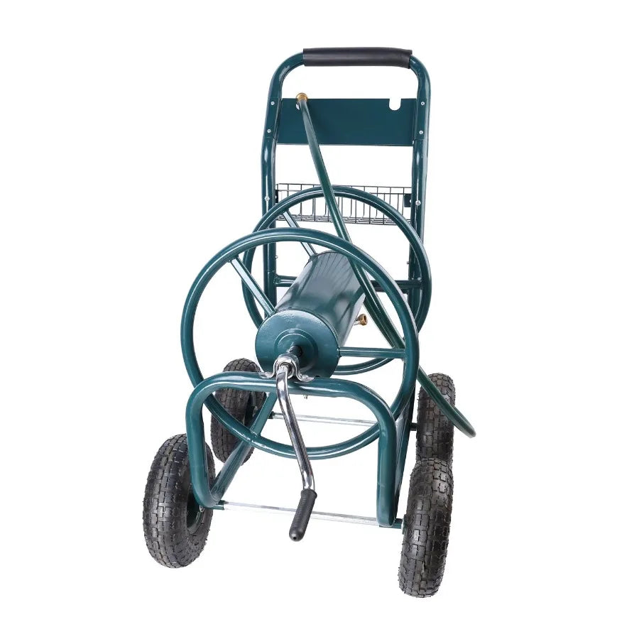 Portable Garden Hose Reel Cart with Storage Basket and Wheels